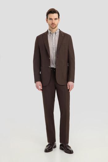 Sabri Özel Mono Collar Linen Suit Brown