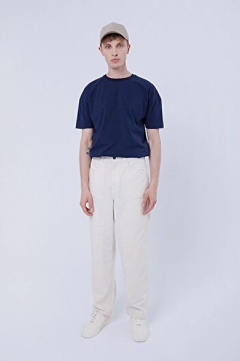 Nordbron Erkek Lacivert Stuga %100 Pamuk Logolu Basic Oversize/geniş Kesim Bisiklet Yaka Örme T-shirt