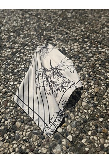 Axesoire 14939 Striped Floral Patterned Ecru Bandana Scarf