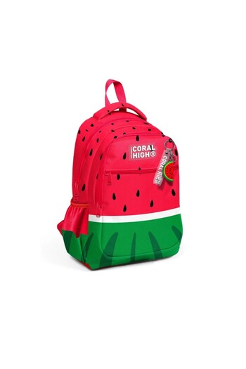 Coral High Red Green Watermelon Patterned Three Compartment School Backpack 14428