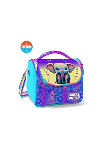Coral High 11883 Model Pink Turquoise Elephant Patterned Thermo Lunchbox - Kids