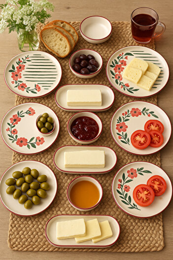 WuuQ 14 Piece Sakura Stackable Breakfast Set for 6 People - Luxury Breakfast Presentation Set Plate