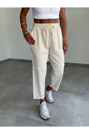 Paw Garage Women's Lexie Linen Pants with Stitching and Pocket Detail