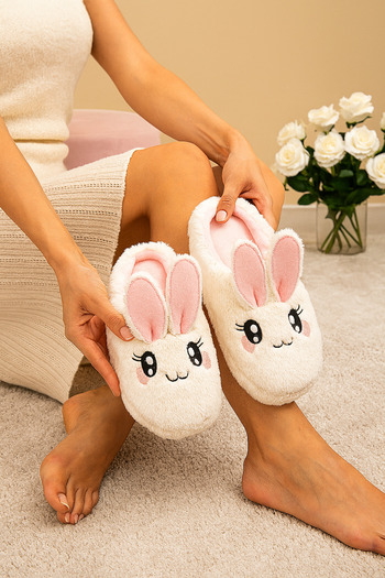 STOCON Rabbit Figured Γυναικείες Παντόφλες Σπίτι Παντόφλες Χωρίς Ηχητική Σόλα Λευκή