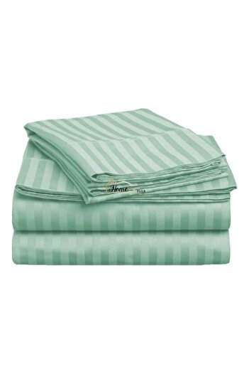 HomePuls King Size Bed Sheet for Two Persons Damask Cotton 100% Hotel Style with 1 cm Stripe, 240 x 260 cm, M