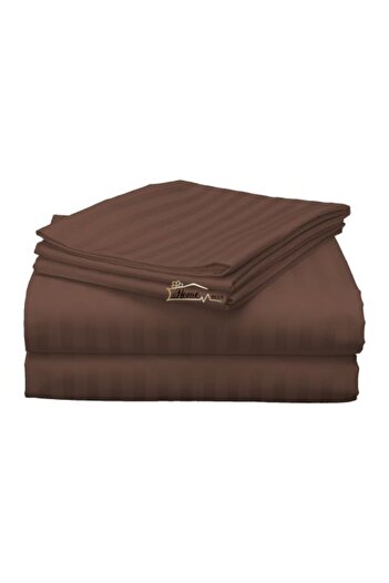 HomePuls Single Bed Sheet Damask Polycotton Stripe 1 cm, 160 x 230 cm, Brown
