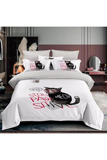 Ralex Bed linen for 1 person cotton Finet 3D 3 pieces 160 x 230 cm, Cat with glasses, White, Pucioasa F 1