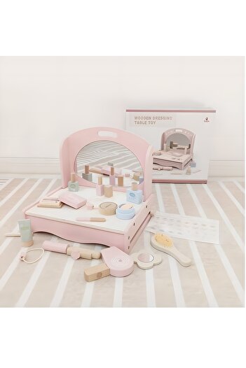 COOYA 18-Piece Wooden Makeup Toy Set, Toddler Salon Playset, Pretend Dress Up Play Kit for Girls