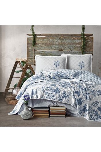Clasy Quilted Double Bedspread, 240 x 260 cm and 2 Pillowcases 50 x 70 cm, Blue MIAROSA V 1