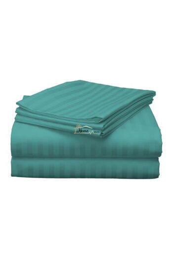 HomePuls Double King Size Bed Sheet Damask Polycotton Stripe 1 cm, 230 x 260 cm, Turquoise