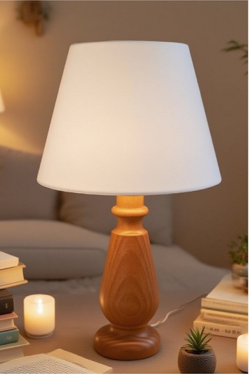 571 Store Magnolia Table Lampshade Wooden Body Fabric Headboard Decorative Table Lamp Night Light