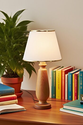 571 Store Magnolia Table Lampshade Wooden Body Fabric Headboard Decorative Table Lamp Night Light