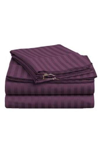 HomePuls Bed Sheet for 2 People, Damask Cotton 100%, Hotel Type with 1 cm Stripe, 220 x 240 cm, Purple