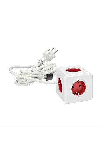 Allocacoc Cubic extension cord, Powercube by Allocacoc, 5 sockets, 3m, white/red