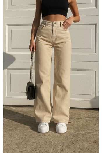 Shield Life Cream Palazzo High Waist Wide Leg 100% Cotton Women's Young Pants Top Quality