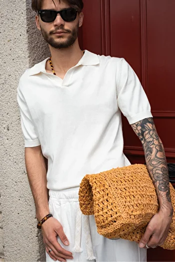 no7man Alten White Polo Neck Knitwear Tshirt
