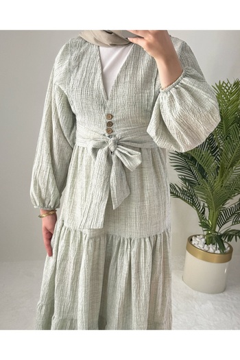 solena sln Women's Seersucker Linen Balloon Sleeve Bluz Skirt Suit