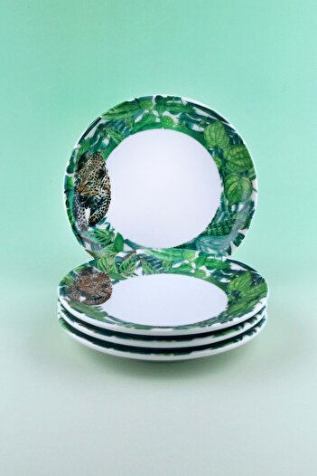 Bursa Porselen Dekor Green Botanical 4 Pieces Cake/Cookies Plate
