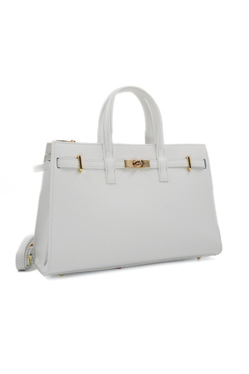 Posete Fagaras Celina Leather Purse - White, 3 compartments, 2 pockets, adjustable strap