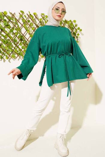 By Kuzey Aras Belted Oversize Relaxed Fit Two Thread Tunic Sweat