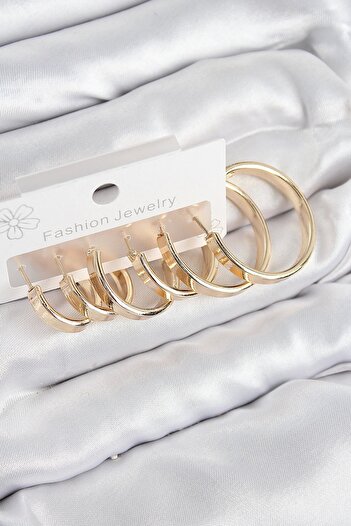 Butik Brass Ring Model Gold Color Women's Set Earrings