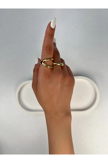 Vitastyle 316L Steel Gold Color 2-Pack Adjustable Design Two-Finger Ring