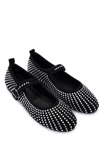 Valmenti Women's Genuine Leather Black Suede Ballerina Shoes