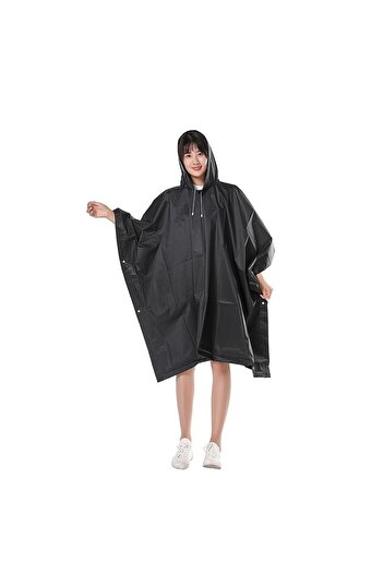 Flippy Rain Poncho, Flippy, for Adults, EVA, Waterproof, Windproof, Side Buttons, 160g, Black