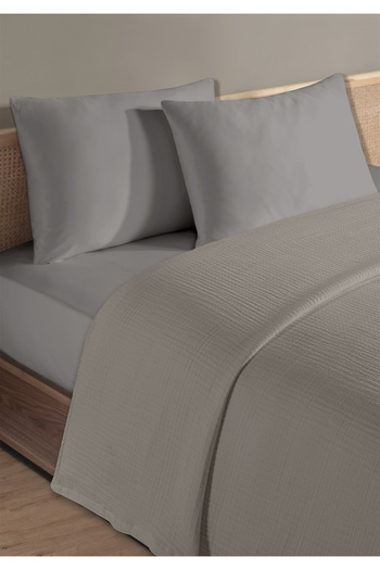 Evim 100% Natural Cotton 4 Layer Muslin Luxury Single Pique Set Light Gray 160X230Cm