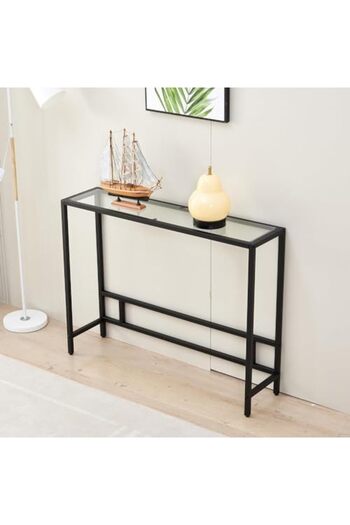 genric FFD Modern Glass Console Table: Sleek Design, Tempered Glass Top, Metal Frame, Adjustable Feet