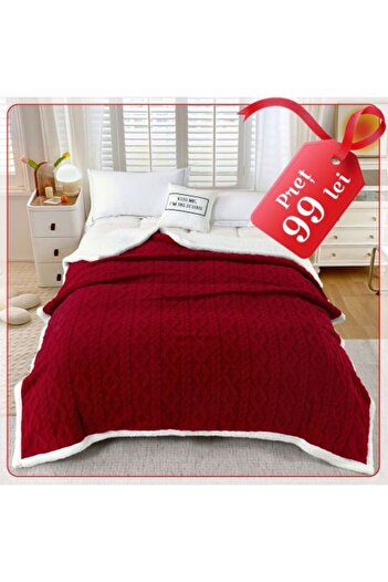 Ralex Fleece blanket, knitted pattern, for double bed 200 x 230 cm, Red