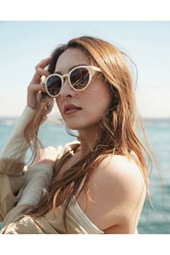 FIERA JEWELRY نظارات شمسية بيضاوية الشكل للجنسين من الزجاج البني اللون كريمي مع حماية UV400