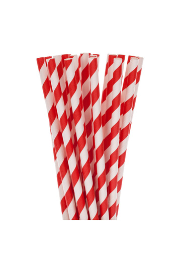 Paper Straws Paper Straws, white with red stripes, 100pcs/set, 197 x 6mm