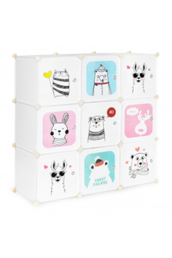 Modern home Modular Wardrobe Organizer for Toys, ModernHome, 9 Modular Drawers, Polypropylene, Metal Frame, Whit