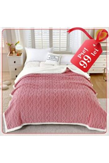 Ralex Patura cu blanita model tip Tricot, pentru pat dublu 200 x 230 cm, Roz
