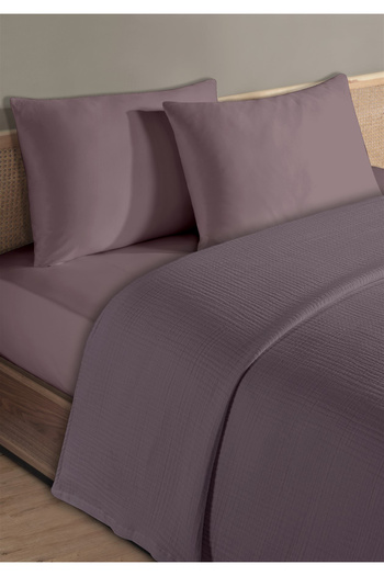 Evim 100% Natural Cotton 4 Layer Muslin Luxury Single Pique Set Dark Lilac 160X230Cm