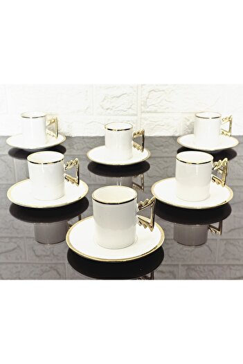 atabey home 6 Person Porcelain Cup Set Titanium Real Gold Plated