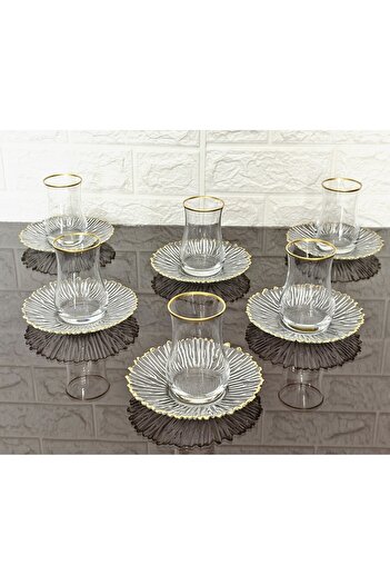 atabey home 12 Piece Tea Set - 6 Cups 6 Plates & Eva Tea Cup & Gold Detail