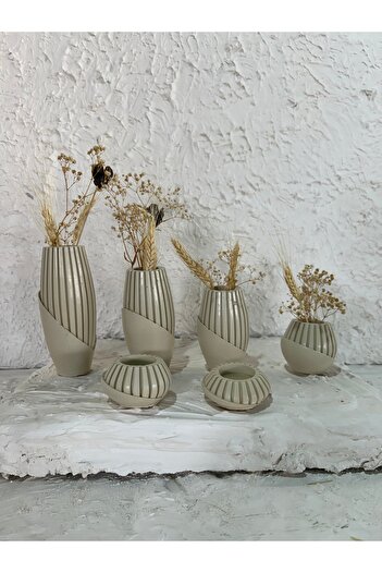 Zigzag Home Decorative 6 Piece Bohemian Style Vase and Candle Holder Set, Sequential Size 4 Piece Vase Set with 2 Piece Candle Holder