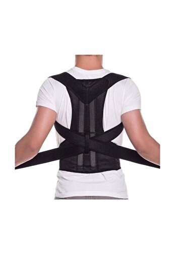 Star Master Posture Corrector Back Support Corset with Adjustable Straps, Unisex, Black, Size L