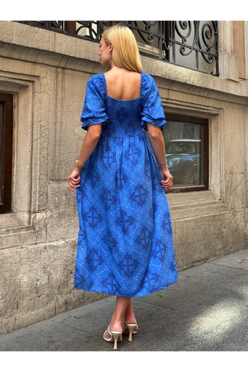 Tubik Women's Square Neck Floral Patterned Gimp Dress