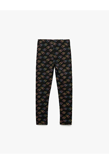 Koton Cotton Elastic Waist Heart Patterned Long Leggings