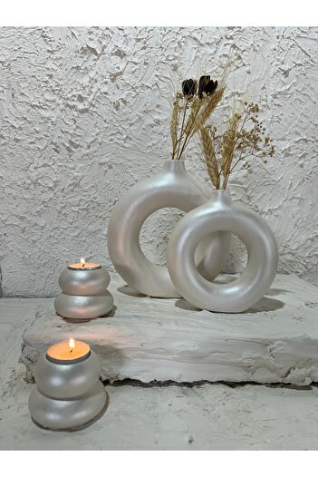 Zigzag Home Decorative Bohemian Style Ring Vase and Tealight Decorative Candle Holder Set Set Figurine