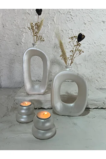 Zigzag Home Decorative Bohemian Style Vase Set 4 Piece Candle Holder and Vase Set Figurine Set