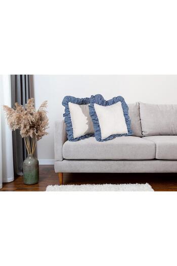 Erba kreasyon Vintage Ruffled Gingham 100% Cotton Linen Throw Pillow Cover Bohemian Throw Pillow Case 43X43