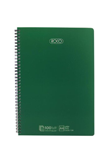 Roco Notebook, A4, 100 Sheets, Double Ruled (English), Green