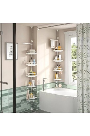 Rovitech Corner Shelf for Bathroom and Shower, Adjustable Height 100–260cm