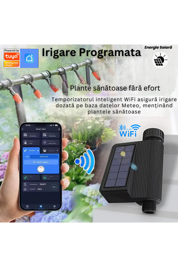 D&K WONDER Programator Irigare WiFi Solar Tuya, Smart, Udare Automată Gazon/Grădină/Seră