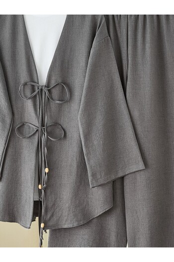 Modamorfo Kimono Suit with Double Tie Front Trousers - Anthracite