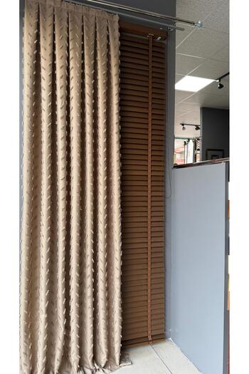 DİLETTO Linen Textured Tasseled Beige Panel Background Curtain Luxury Single Wing 1/3 Tight Pleated
